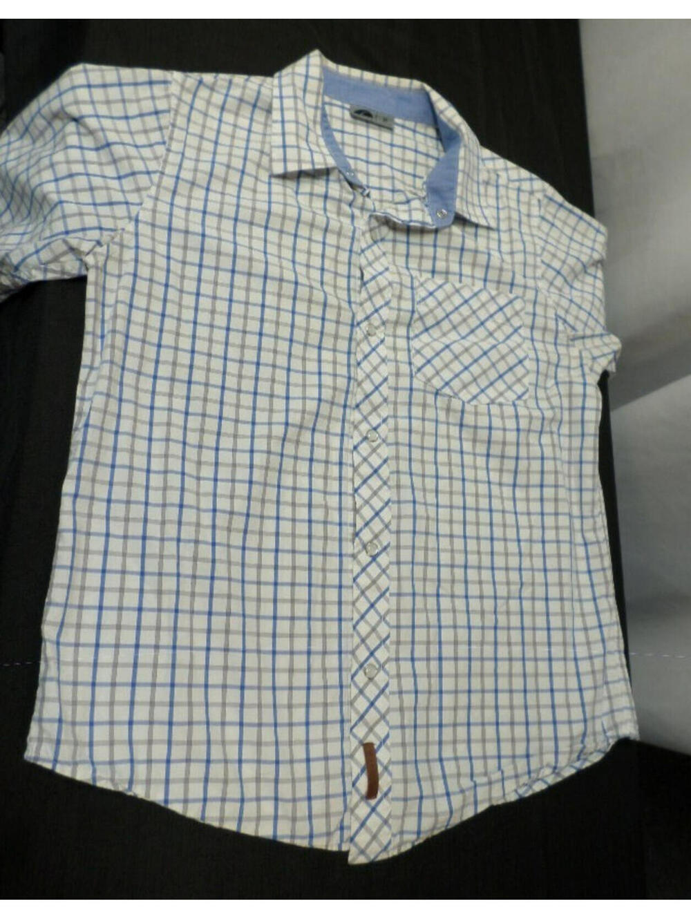 EUC DESIGNER GO LITE 100% COTTON SHORT SLEEVE BUTTON UP BLUE SHIRT SIZE MEDIUM